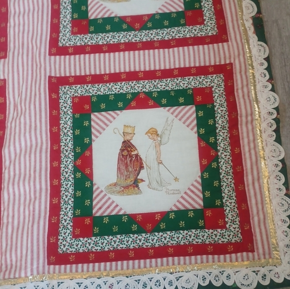 Handmade Quilt Norman Rockwell Christmas Lace Ribbon 56" X 41" - Picture 3 of 5
